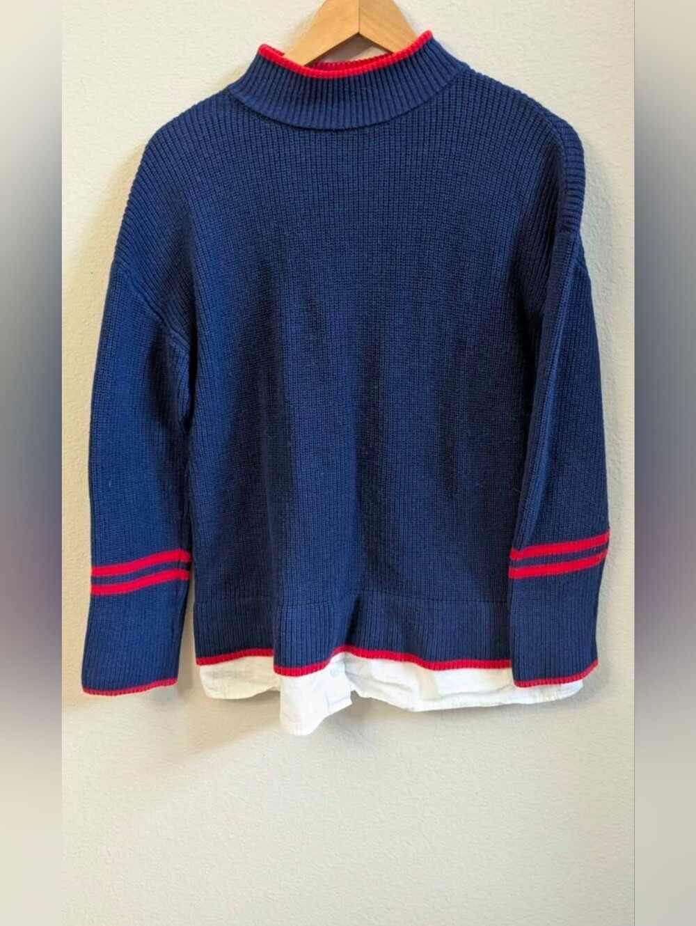Talbots Navy Turtleneck Sweater with Red Trim